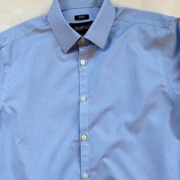 Kenneth Cole Awearness Blue Non-Iron Slim Fit Long Sleeve Button-Up Dress Shirt - Picture 6 of 15
